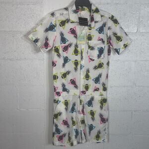 Zesties Mens's original Romper Jumpsuits Tropical 80s White multi medium